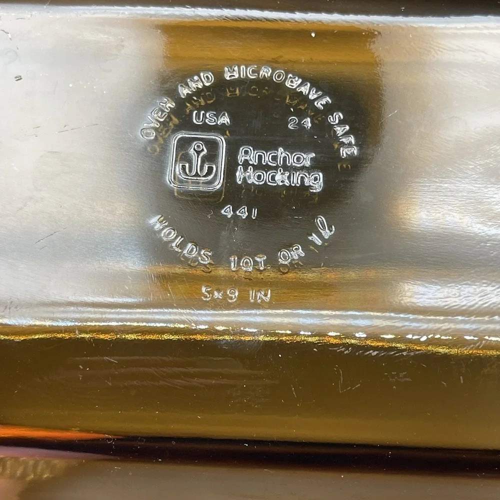 Anchor Hocking Amber Glass Loaf Pan 1 Quart 441 Vintage Bakeware 5x9 Made in USA